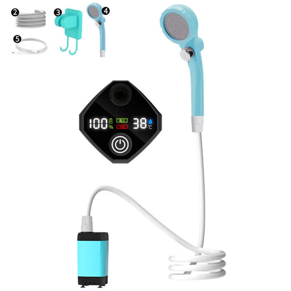 Outdoor Camping Shower Pump 6000Mah/7800Mah/9000Mah Portable Rechargeable Electric Shower Pump with Intelligent Digital Display