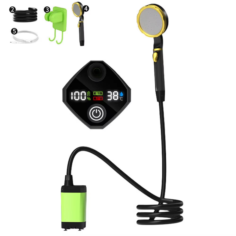Outdoor Camping Shower Pump 6000Mah/7800Mah/9000Mah Portable Rechargeable Electric Shower Pump with Intelligent Digital Display