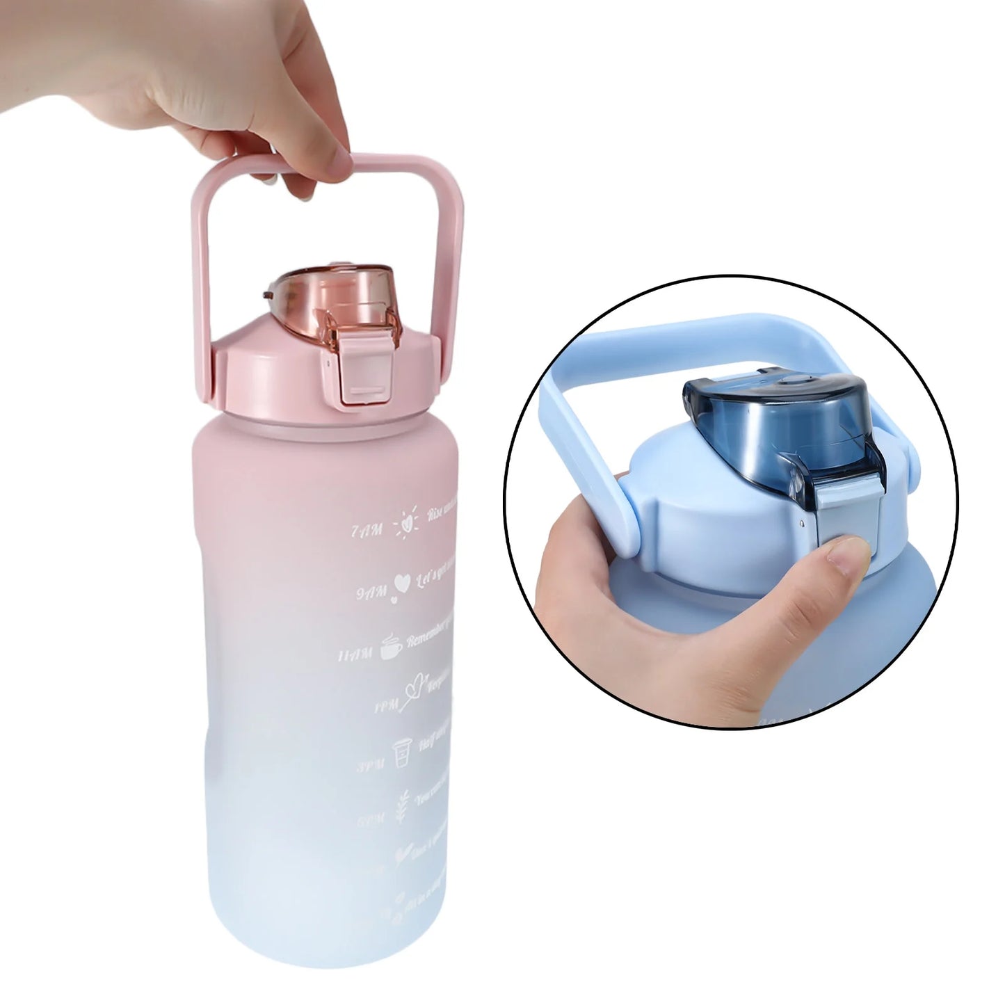 Motivational Water Bottle 64Oz, Half Gallon Water Bottle with Straw Leak Proof Water Bottle with Time Marker , Large Straw Cooler Water Bottle BPA Free(Blue)