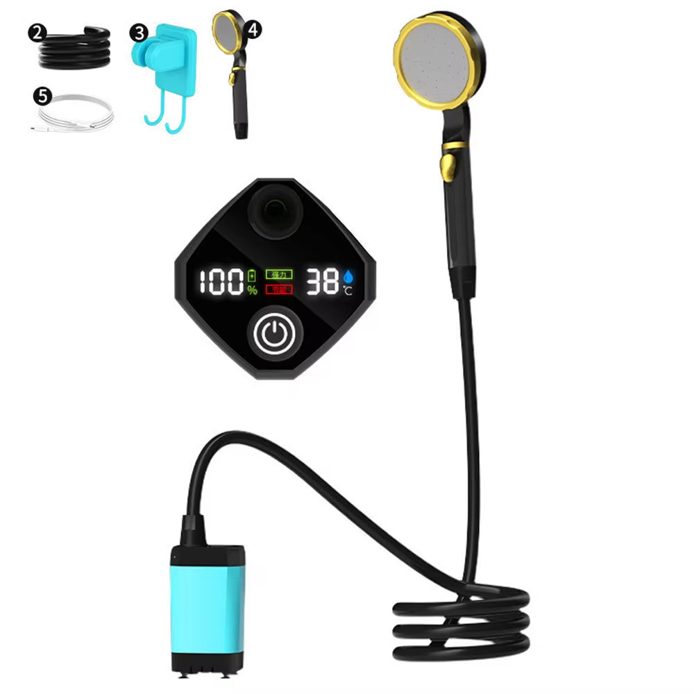 Outdoor Camping Shower Pump 6000Mah/7800Mah/9000Mah Portable Rechargeable Electric Shower Pump with Intelligent Digital Display