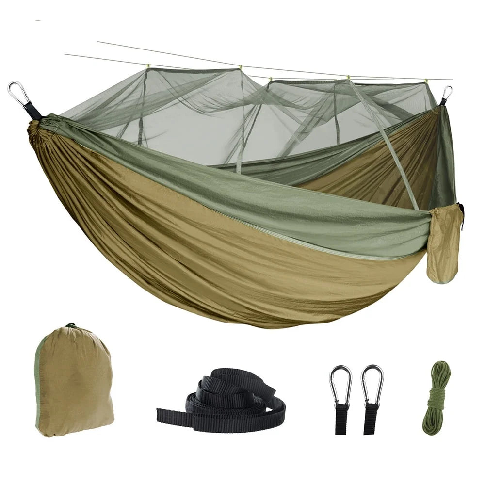 Camping Hammock, Camping Essentials, Lightweight Portable Double & Single Hammock with Tree Straps, Camping Gear for outside Hiking Camping Beach Backpack Travel