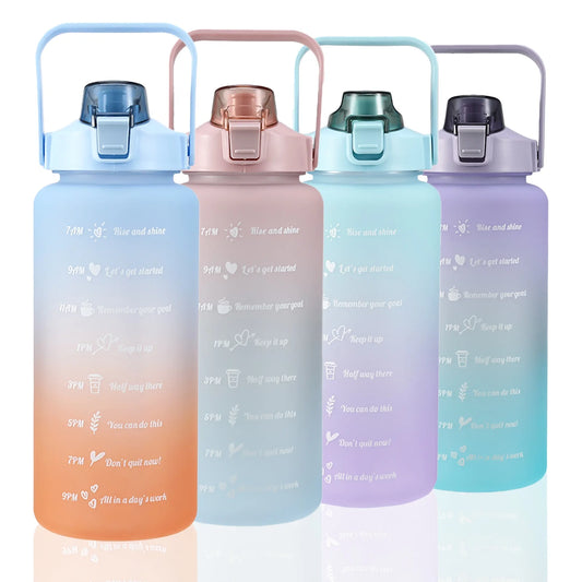 Motivational Water Bottle 64Oz, Half Gallon Water Bottle with Straw Leak Proof Water Bottle with Time Marker , Large Straw Cooler Water Bottle BPA Free(Blue)