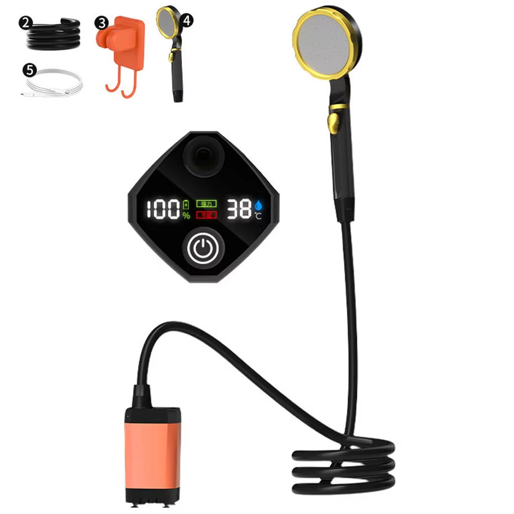 Outdoor Camping Shower Pump 6000Mah/7800Mah/9000Mah Portable Rechargeable Electric Shower Pump with Intelligent Digital Display