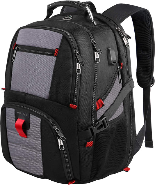 Mochila De Viaje Grande De 50L Para Hombre Y Mujer Con Puerto USB De Carga Negro
