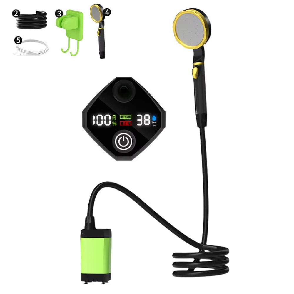 Outdoor Camping Shower Pump 6000Mah/7800Mah/9000Mah Portable Rechargeable Electric Shower Pump with Intelligent Digital Display