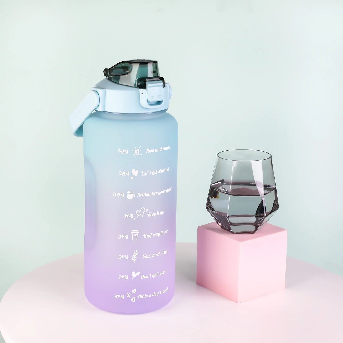 Motivational Water Bottle 64Oz, Half Gallon Water Bottle with Straw Leak Proof Water Bottle with Time Marker , Large Straw Cooler Water Bottle BPA Free(Blue)